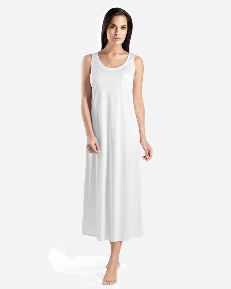J.Crew Women's White Cotton Deluxe Long Tank Gown - Hanro® Style