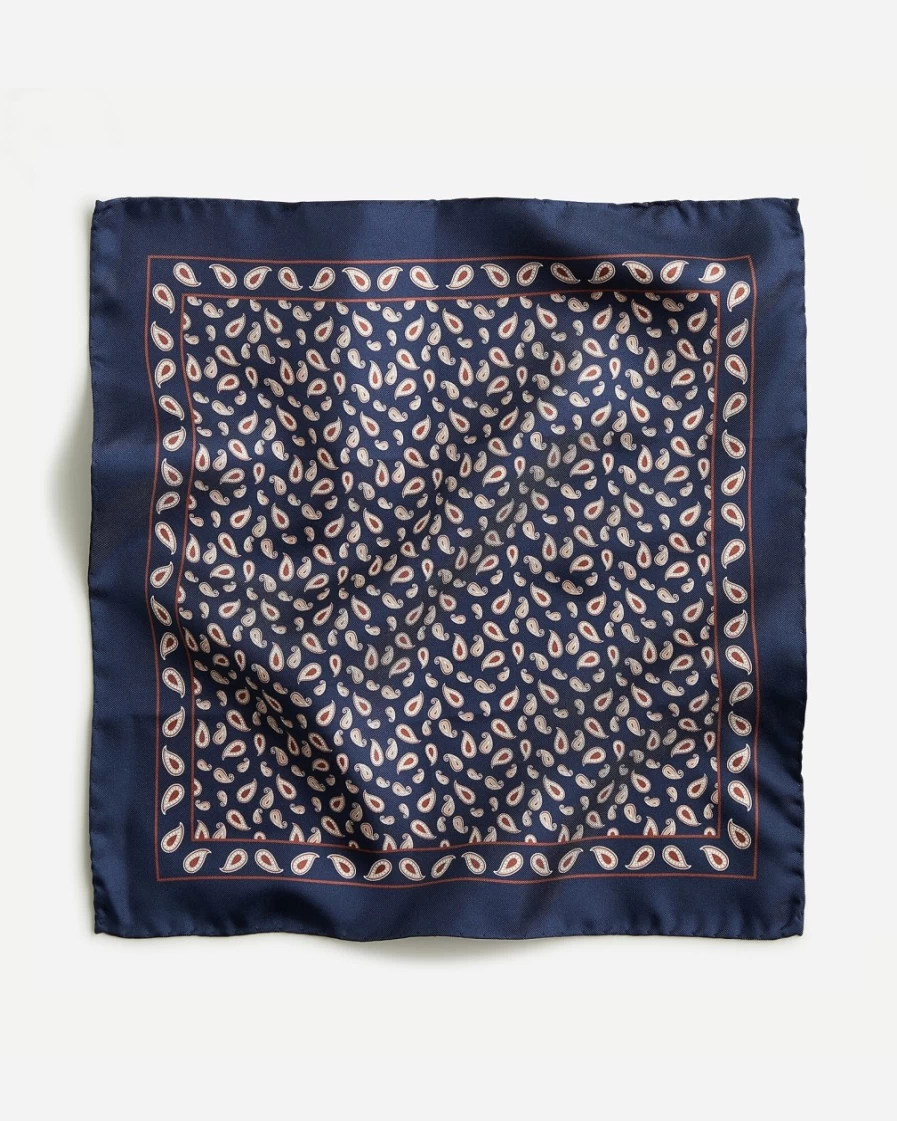 J.Crew Men's Navy & Khaki Italian Silk Paisley Pocket Square