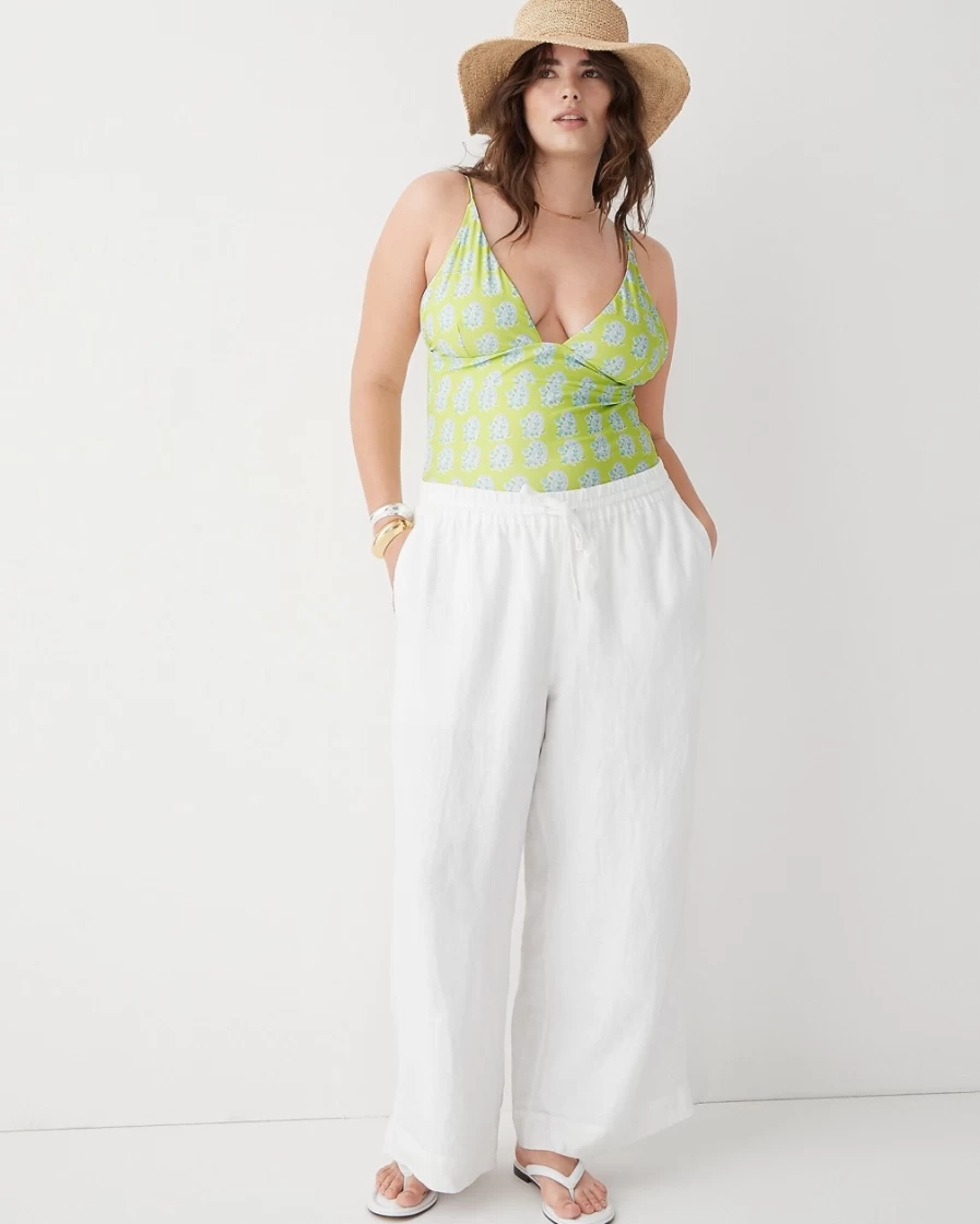 J.Crew Women's Green Paisley Plunge One-Piece Swimsuit | Sz Blockprints™ Collaboration
