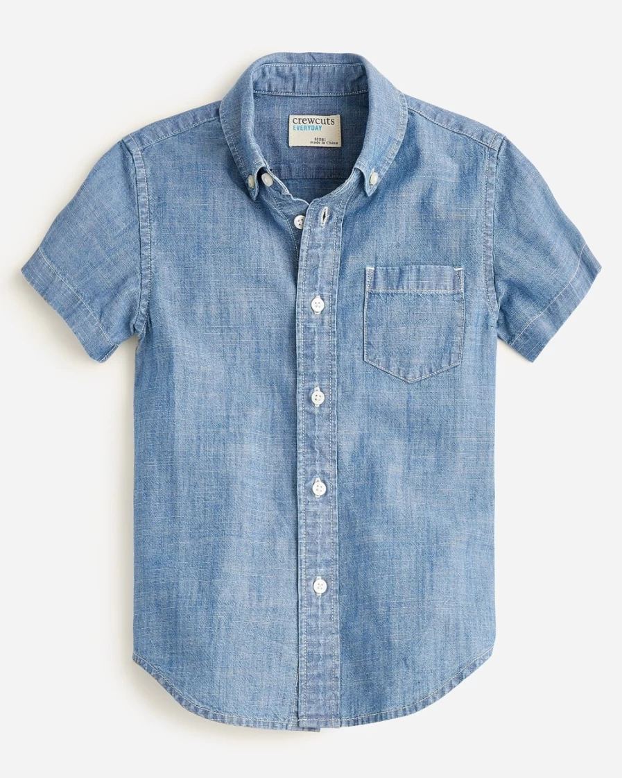 J.Crew Boys' Classic Indigo Chambray Short-Sleeve Button-Down Shirt