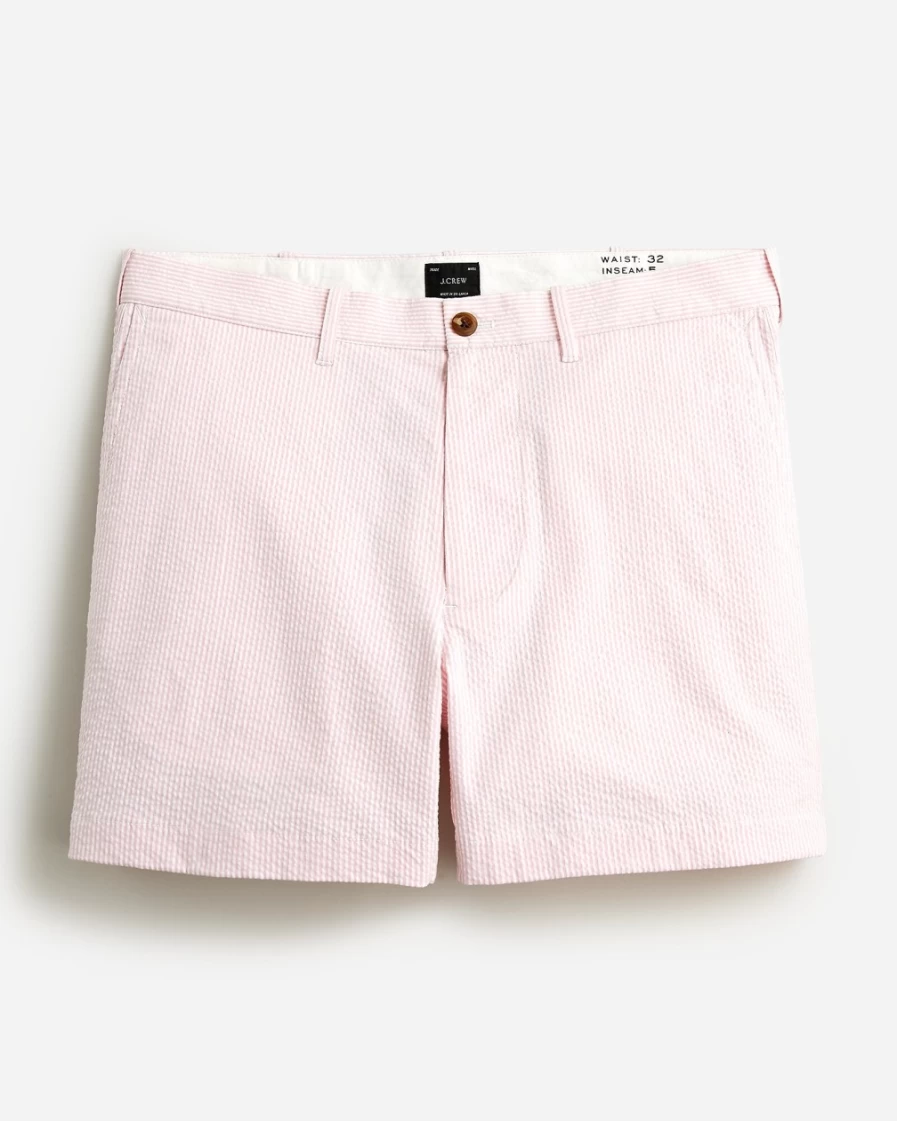 J.Crew Men's 5" Stretch Seersucker Shorts in Pink & White
