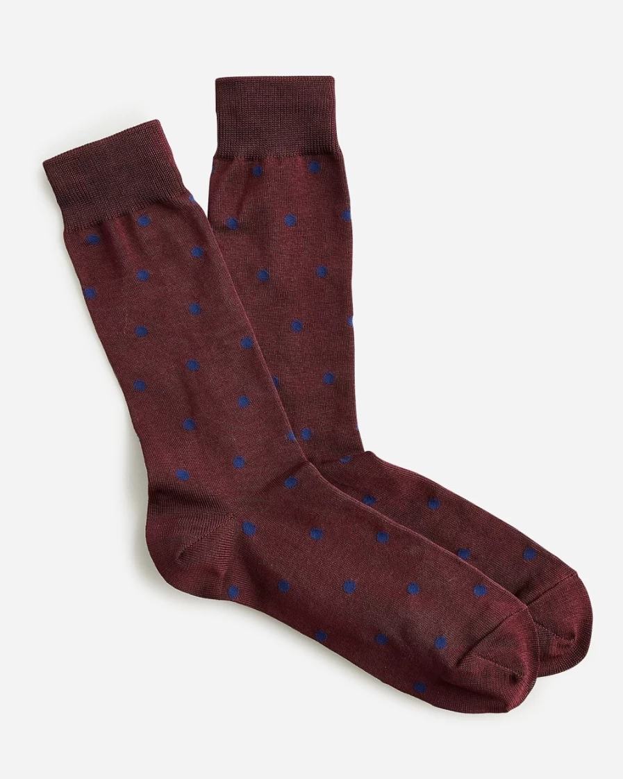 J.Crew Men's Rusty Aubergine Dot-Pattern Dress Socks