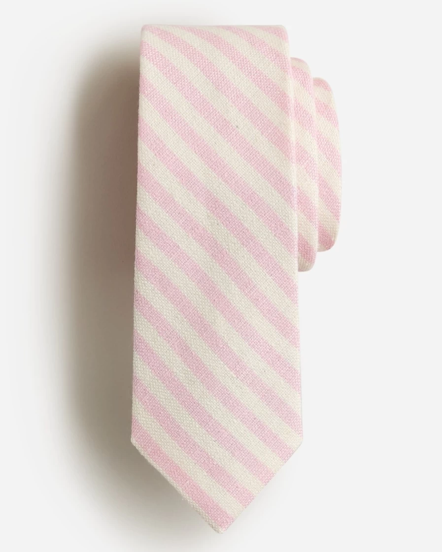 J.Crew Men's White And Pink Striped Silk-Linen Blend Tie