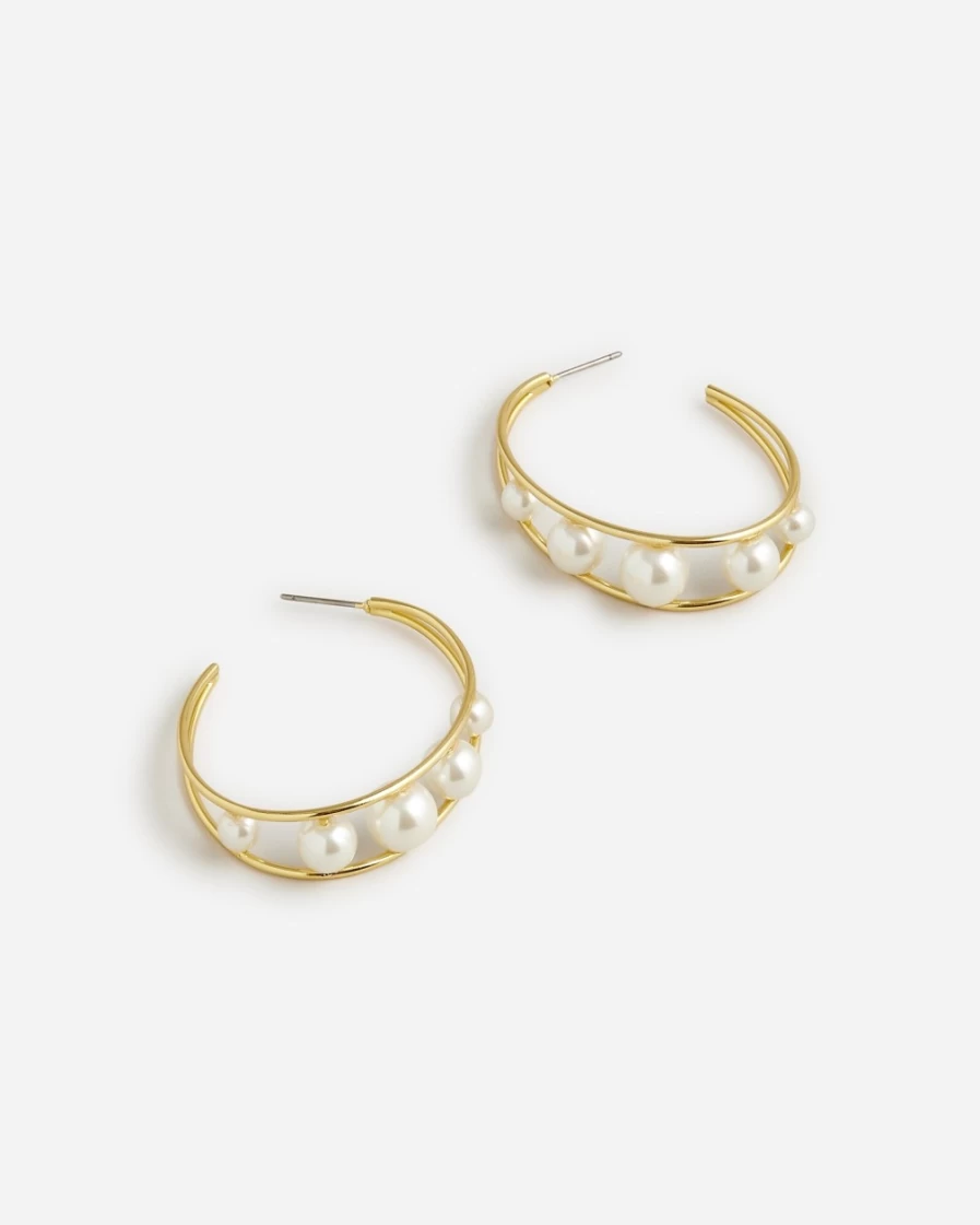 J.Crew Pearl Double Hoop Earrings for Women - Elegant Pearlized Hoops
