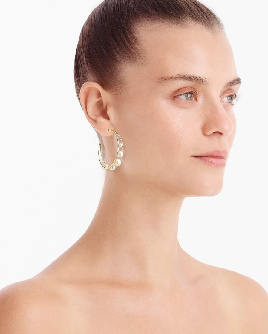 J.Crew Pearl Double Hoop Earrings for Women - Elegant Pearlized Hoops