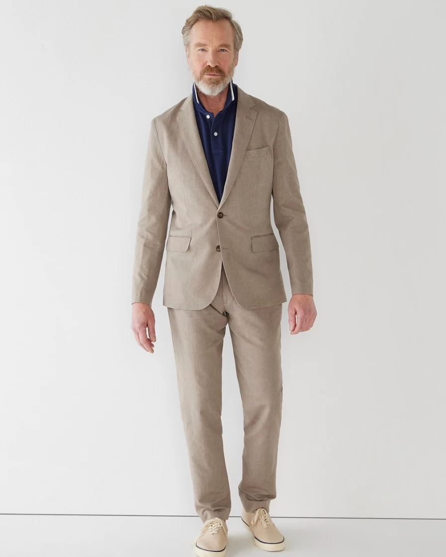 J.Crew Men's Light Brown Ludlow Slim-Fit Unstructured Suit Jacket - Irish Cotton-Linen Blend