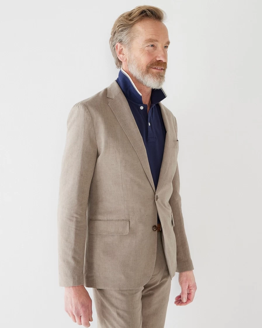 J.Crew Men's Light Brown Ludlow Slim-Fit Unstructured Suit Jacket - Irish Cotton-Linen Blend
