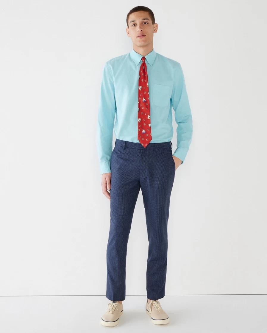 J.Crew Men's Ludlow Slim-Fit Suit Pants in Blue Houndstooth English Cotton-Wool Blend