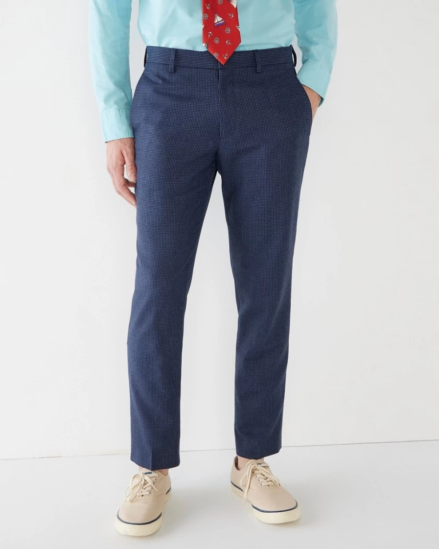 J.Crew Men's Ludlow Slim-Fit Suit Pants in Blue Houndstooth English Cotton-Wool Blend