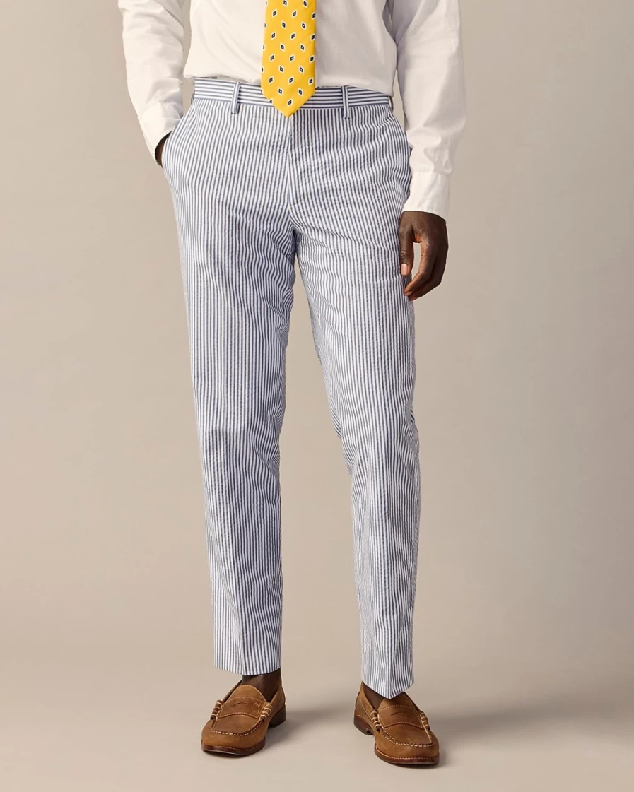 J.Crew Men's Ludlow Slim-Fit Unstructured Seersucker Suit Pants in Navy & White