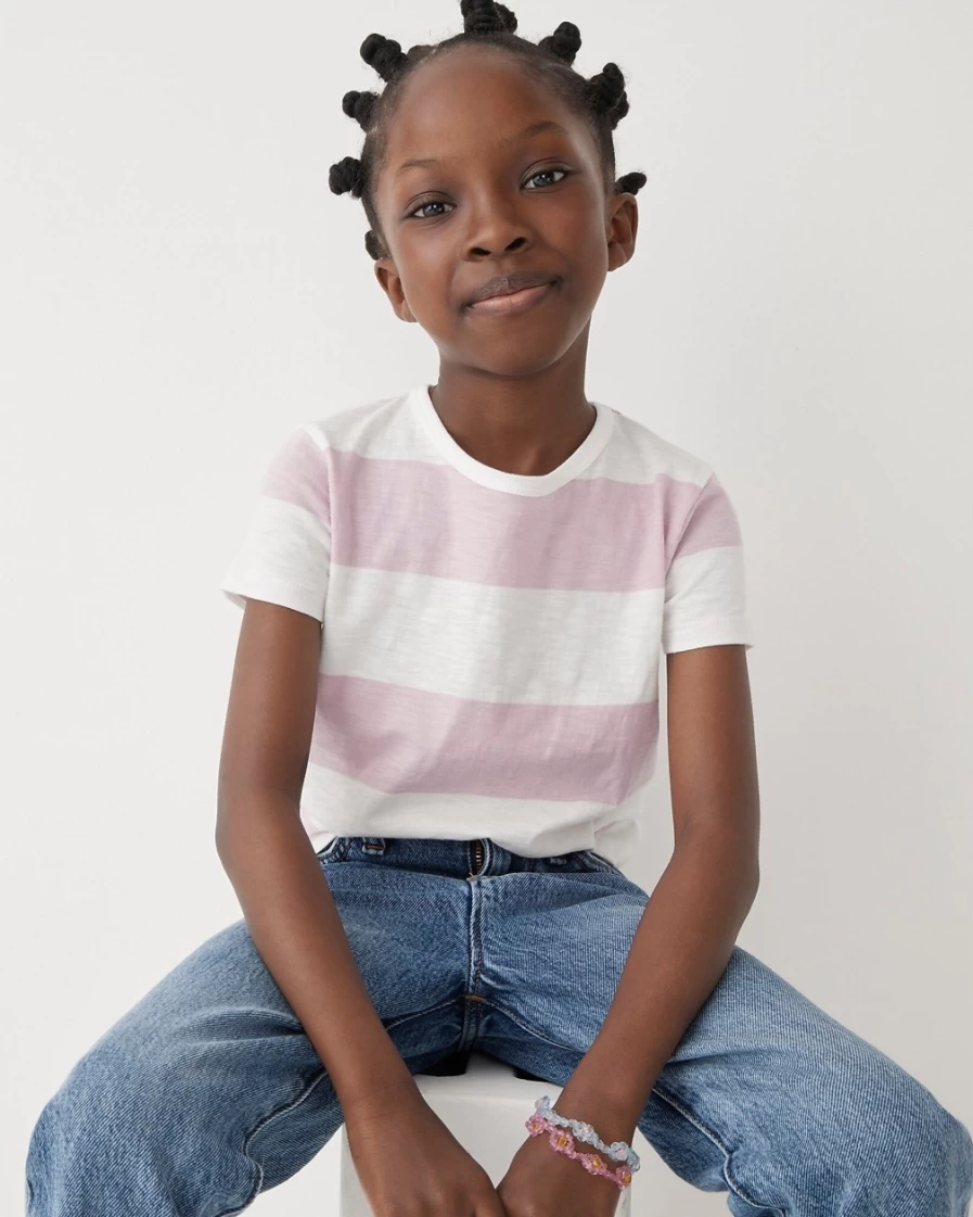 J.Crew Girls' Pale Orchid Ivory Striped Short-Sleeve Cropped T-Shirt