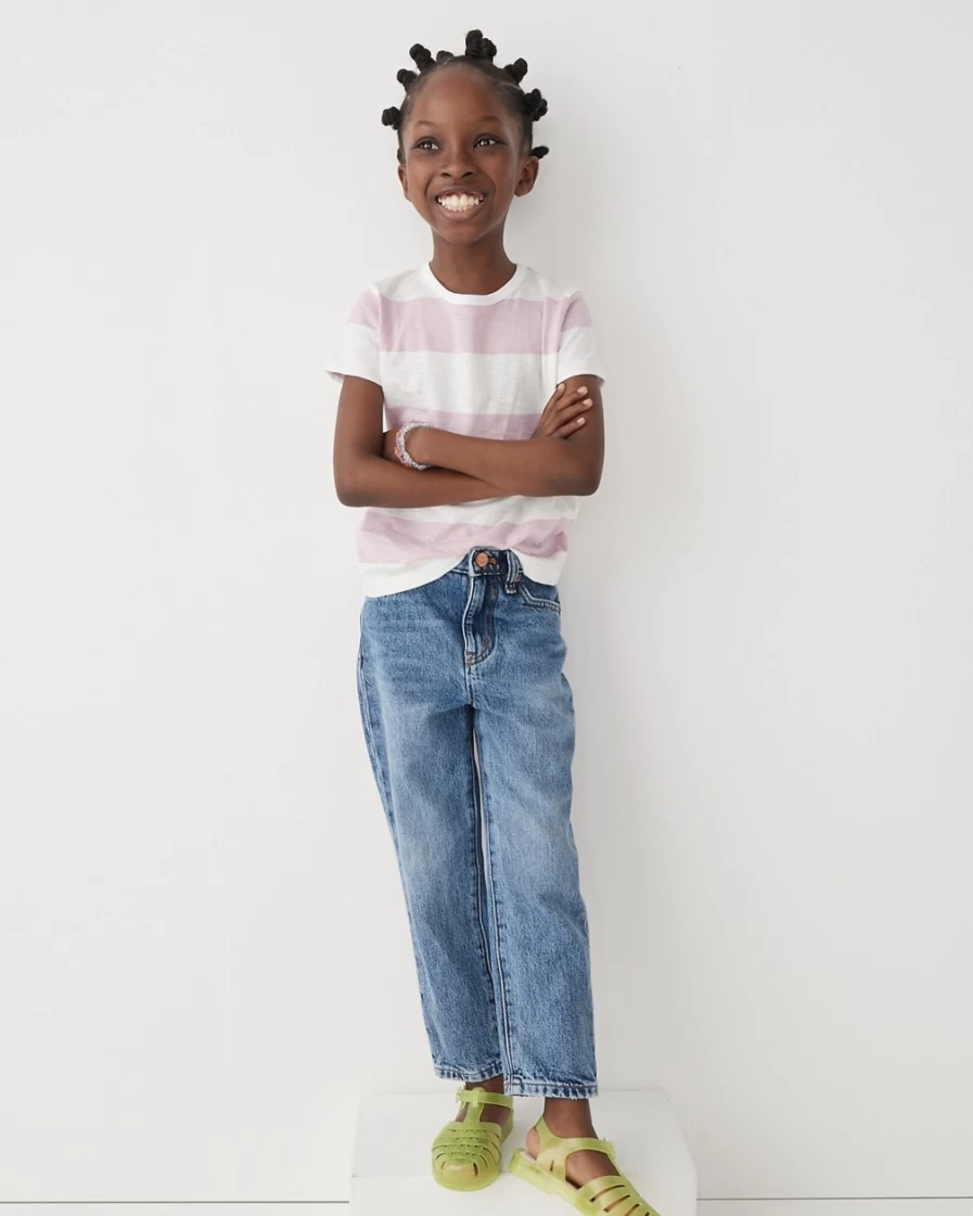 J.Crew Girls' Pale Orchid Ivory Striped Short-Sleeve Cropped T-Shirt
