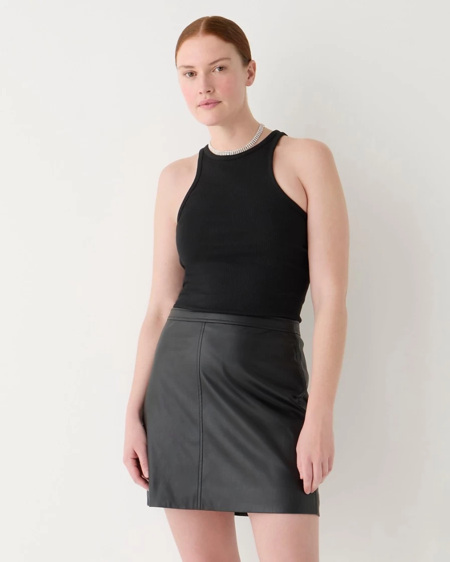 J.Crew Women's Black Faux Leather Mini Skirt - Stylish Vegan Leather Skirt for Women