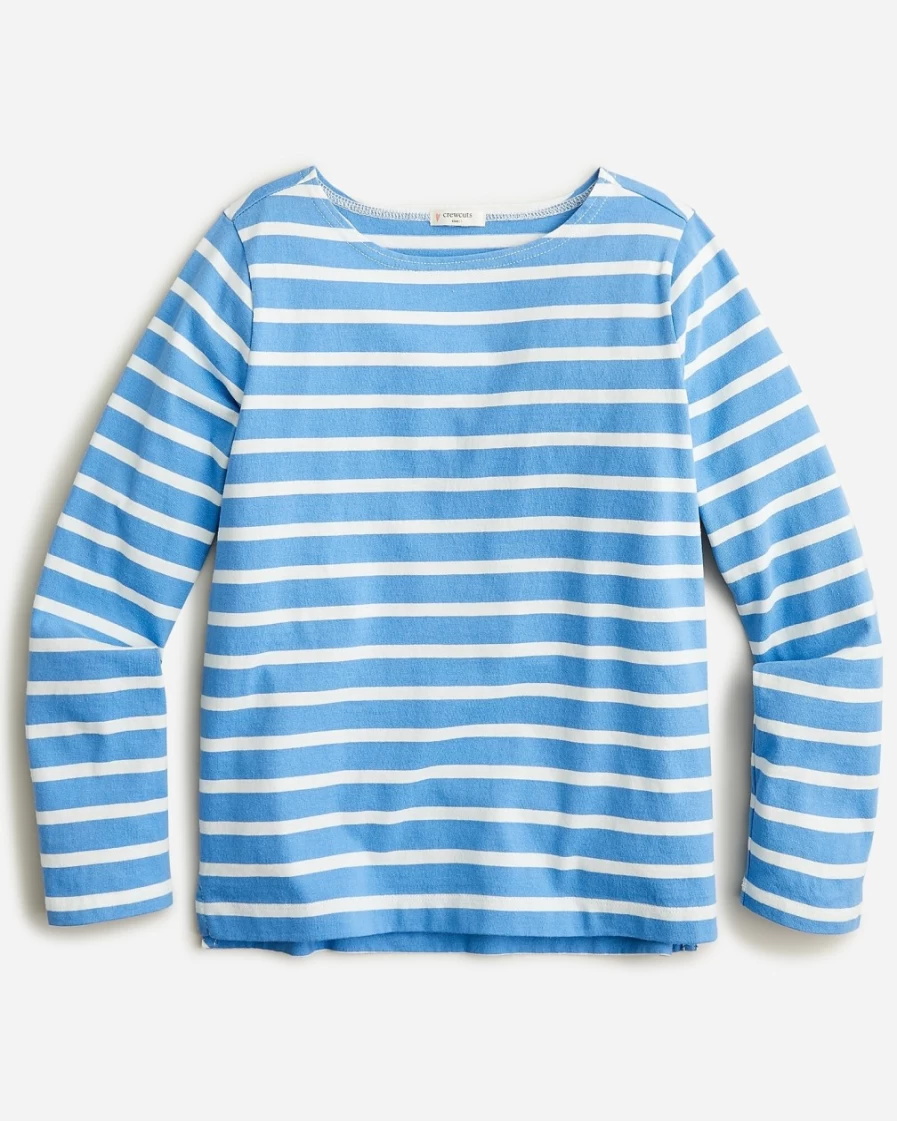 J.Crew Girls' Heritage Stripe Boatneck T-Shirt in Ivory Mountain Stream