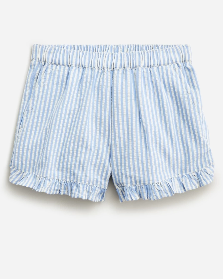J.Crew Girls' Bright Peri Ivory Seersucker Shorts with Ruffle Trim