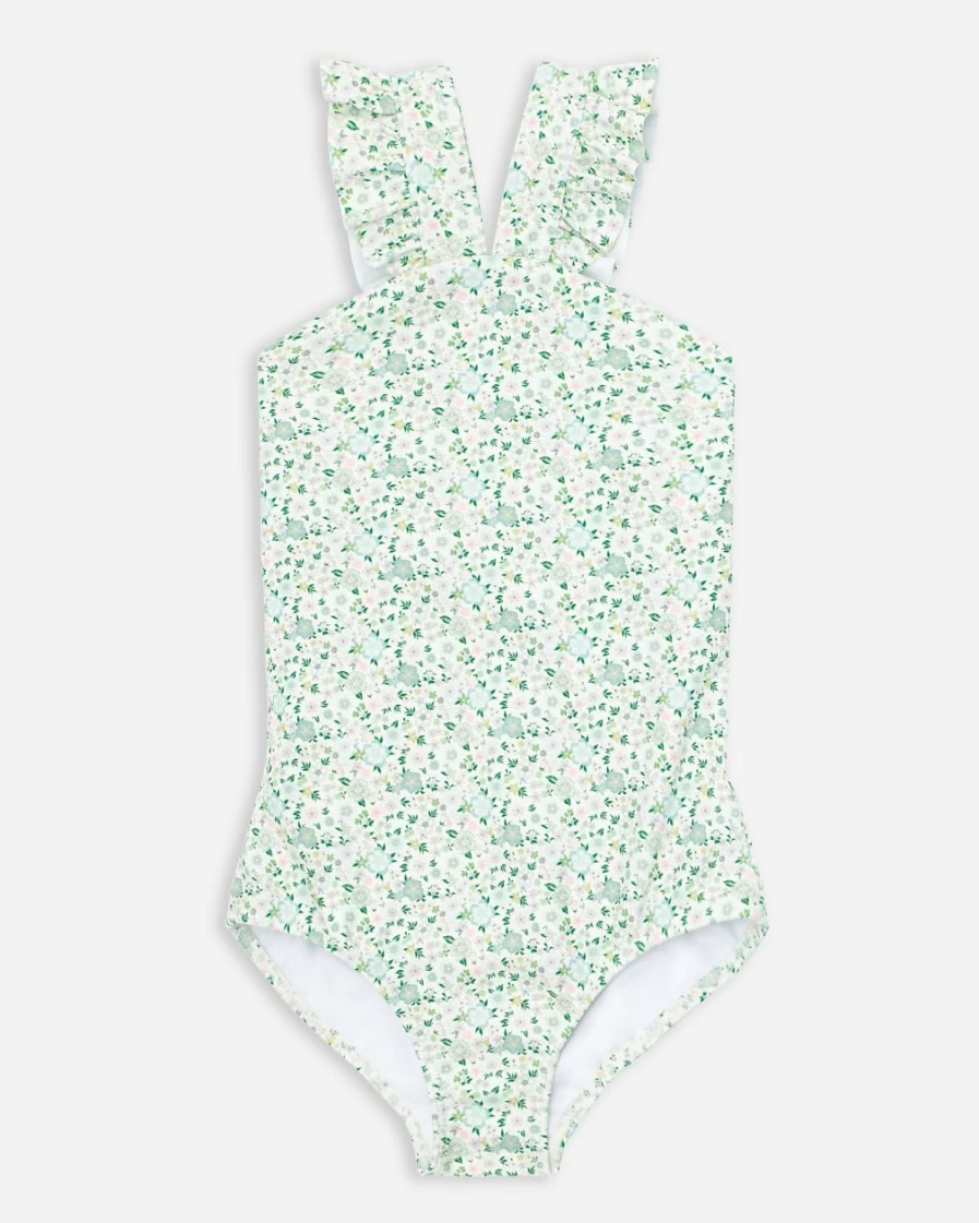 J.Crew Girls' Minnow™ Green Multi V-Neck Crossover One-Piece Swimsuit