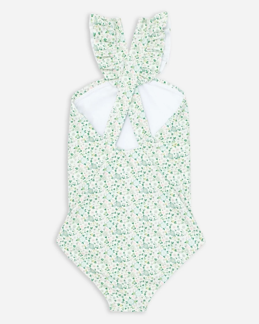 J.Crew Girls' Minnow™ Green Multi V-Neck Crossover One-Piece Swimsuit