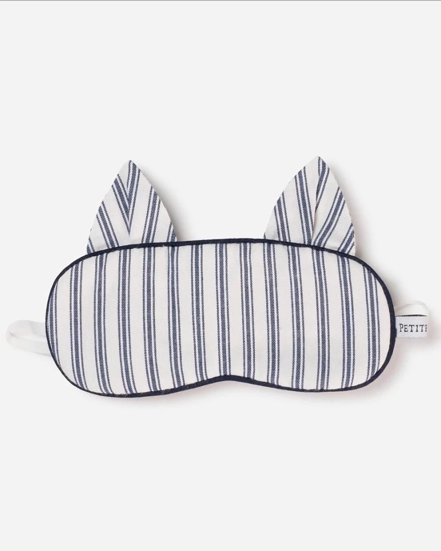 J.Crew Girls' Navy Kitty Eye Mask - Petite Plume French Ticking Sleep Mask for Kids