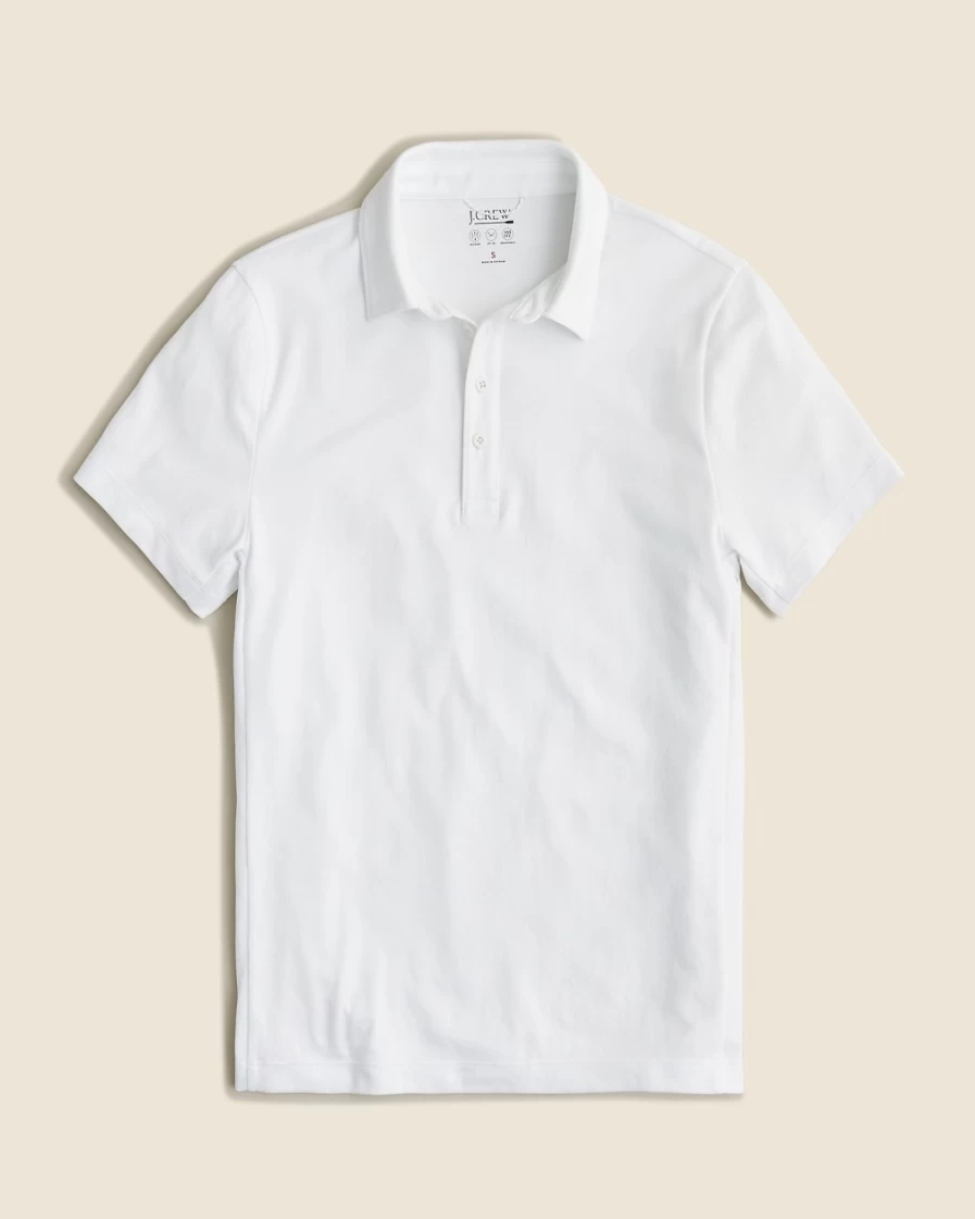 J.Crew Men's Performance Polo Shirt in White with Coolmax® Technology for Enhanced Comfort
