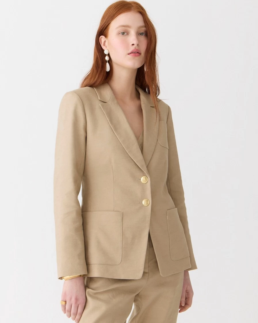 J.Crew Women's Helena Blazer in Stretch Linen Blend - Harvest Flax Color