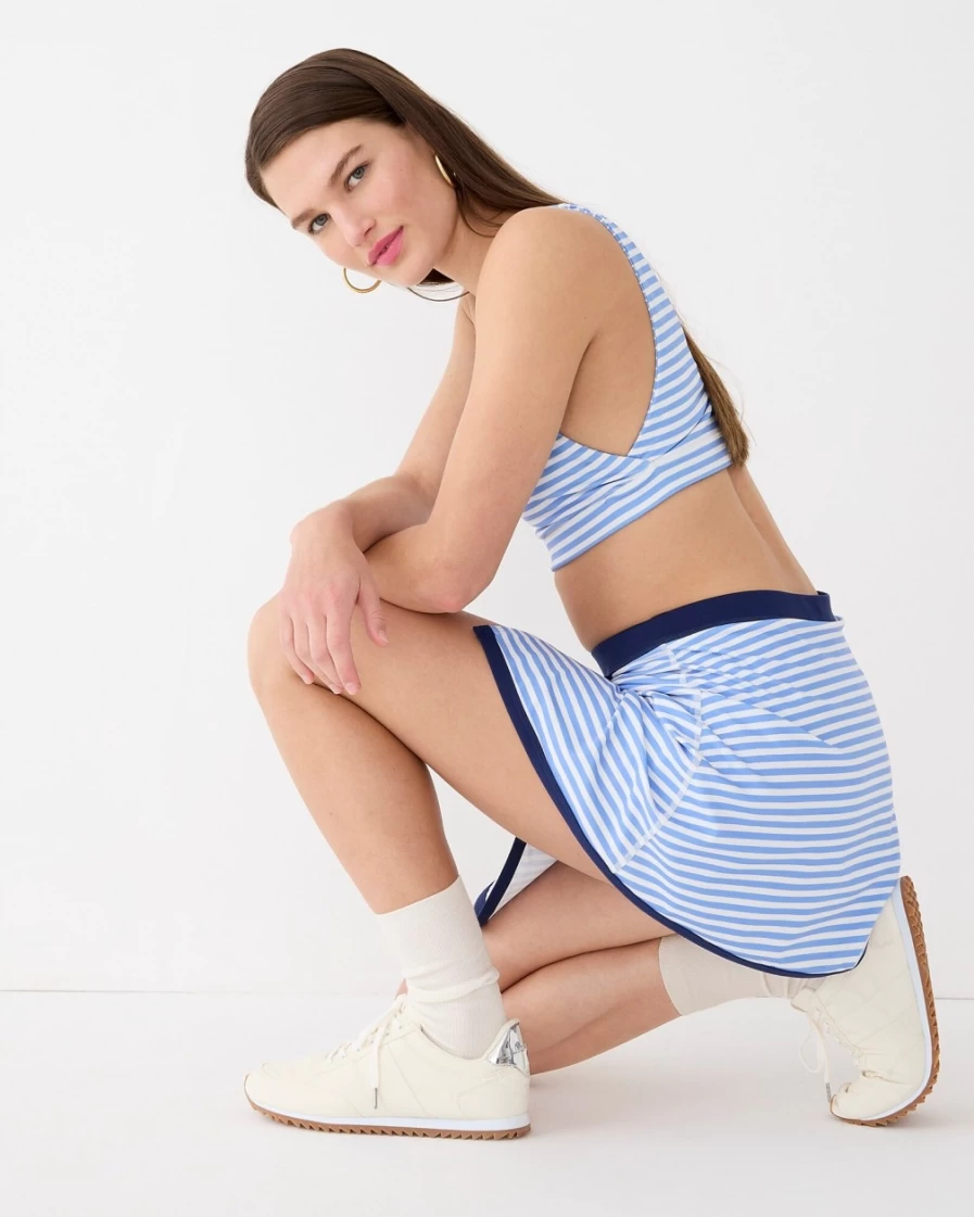 J.Crew Women's Blue Stripe Mix Cloudstretch Wrap Skirt - Comfortable & Stylish Striped Design
