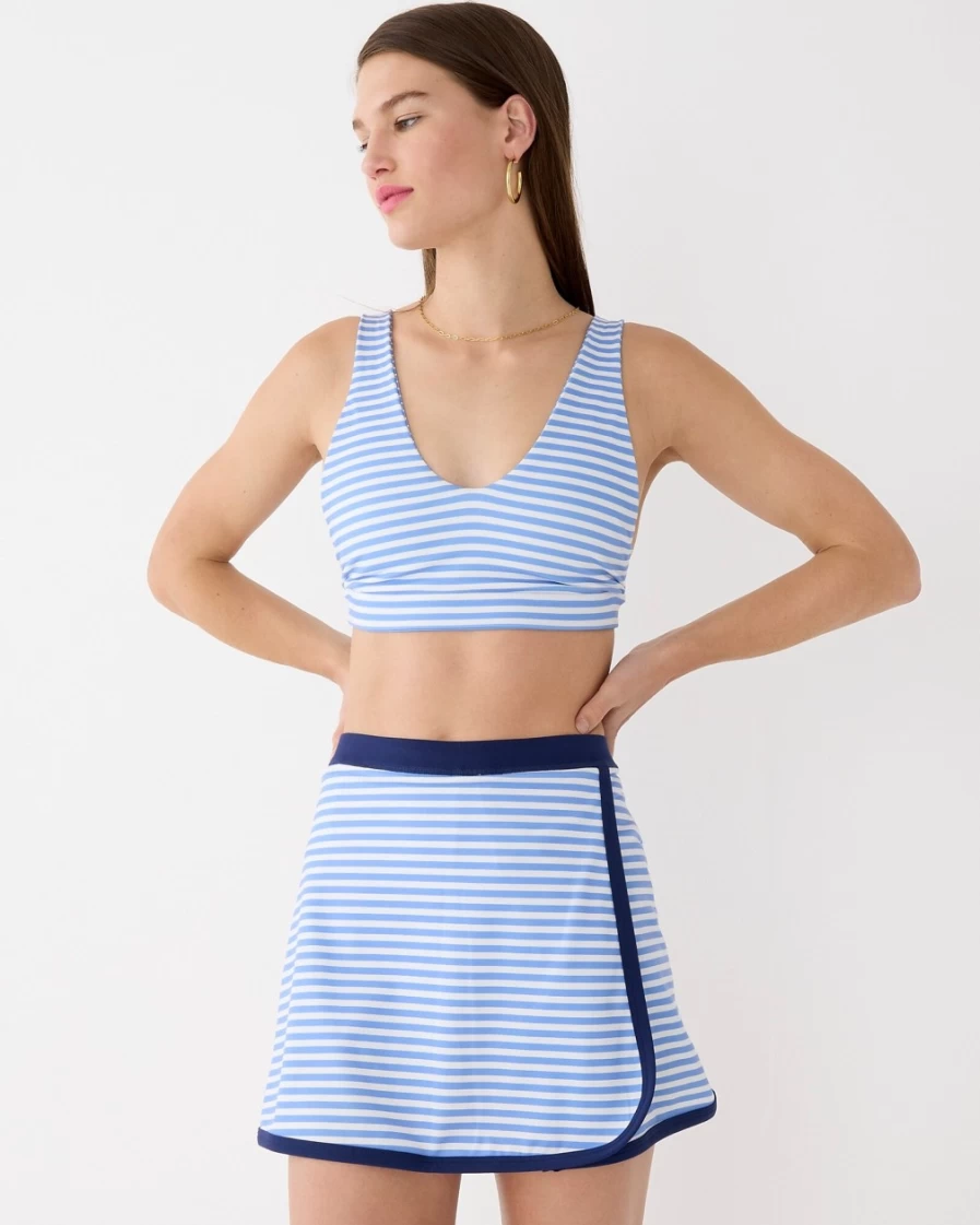 J.Crew Women's Blue Stripe Mix Cloudstretch Wrap Skirt - Comfortable & Stylish Striped Design