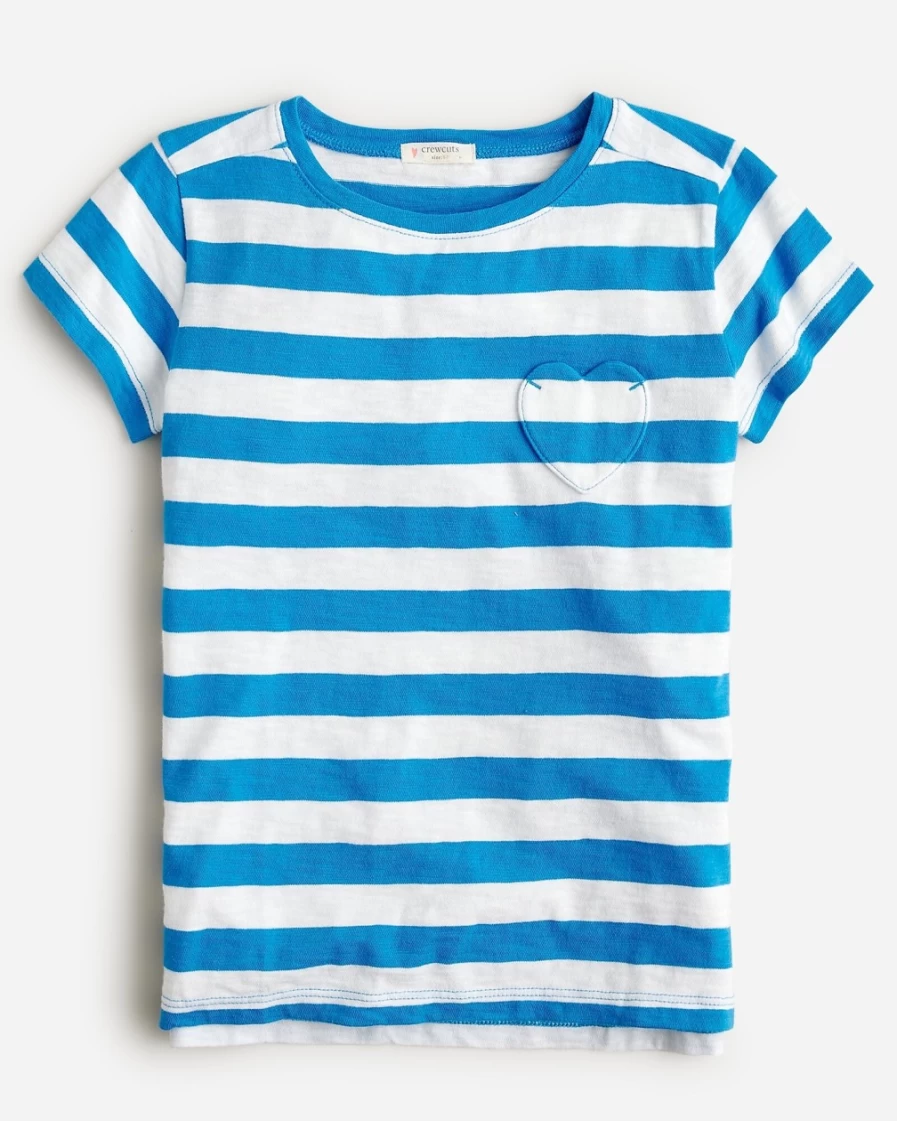 J.Crew Girls' Vivid Blue & White Striped Heart-Pocket T-Shirt for Kids