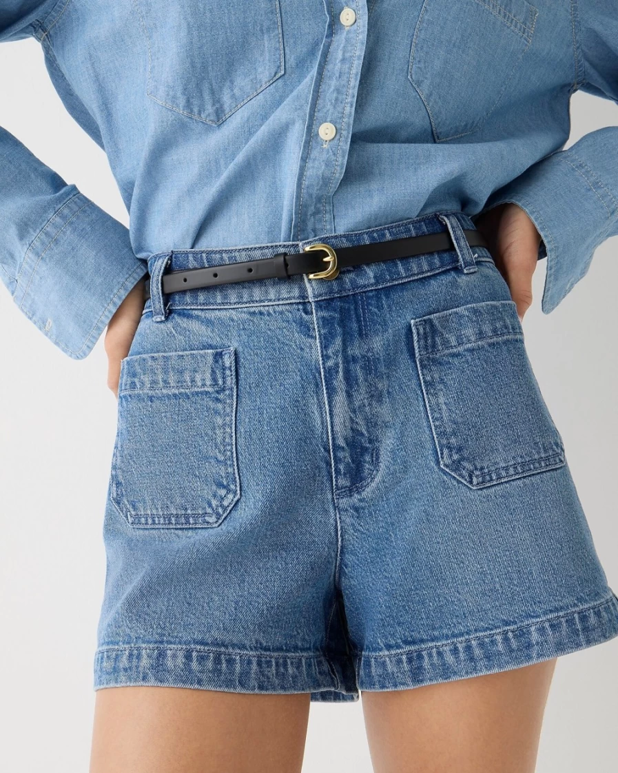 J.Crew Women's Denim Shorts with Patch Pockets in Chambray Blue Wash
