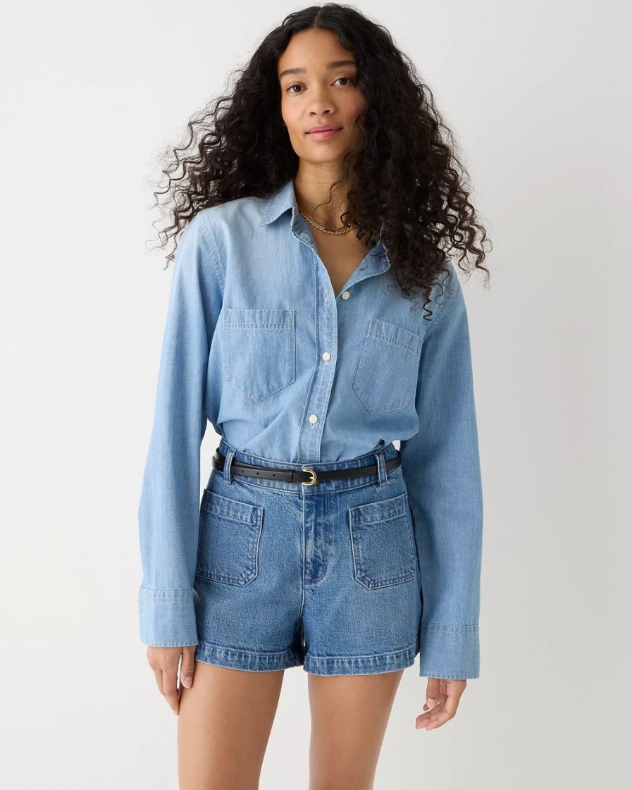 J.Crew Women's Denim Shorts with Patch Pockets in Chambray Blue Wash
