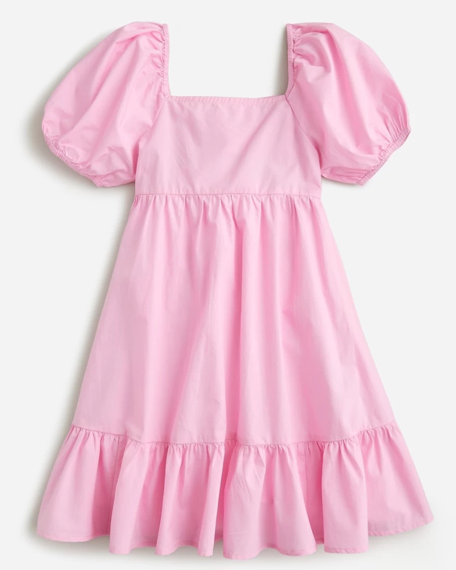 J.Crew Girls' Resort Pink Puff-Sleeve Cutout Dress