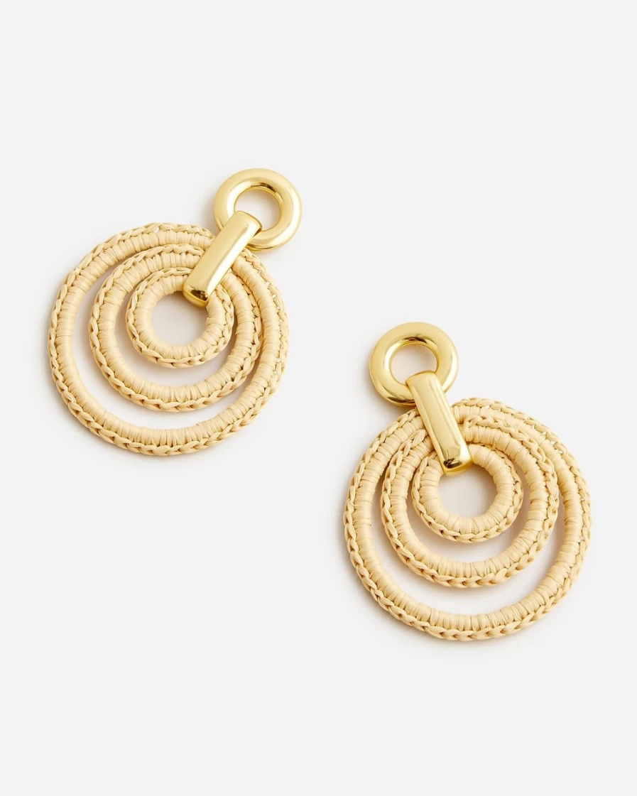 J.Crew Women's Natural Layered Raffia Hoops – Stylish Boho Earrings