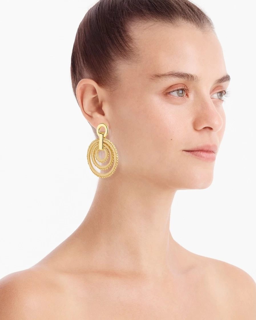 J.Crew Women's Natural Layered Raffia Hoops – Stylish Boho Earrings