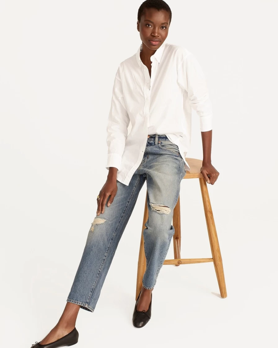 J.Crew Women's Relaxed-Fit White Washed Cotton Poplin Shirt