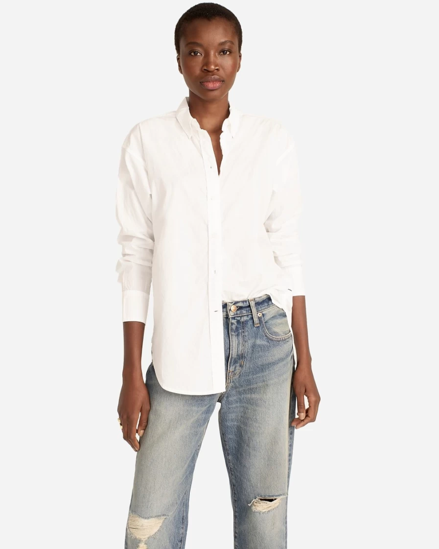 J.Crew Women's Relaxed-Fit White Washed Cotton Poplin Shirt