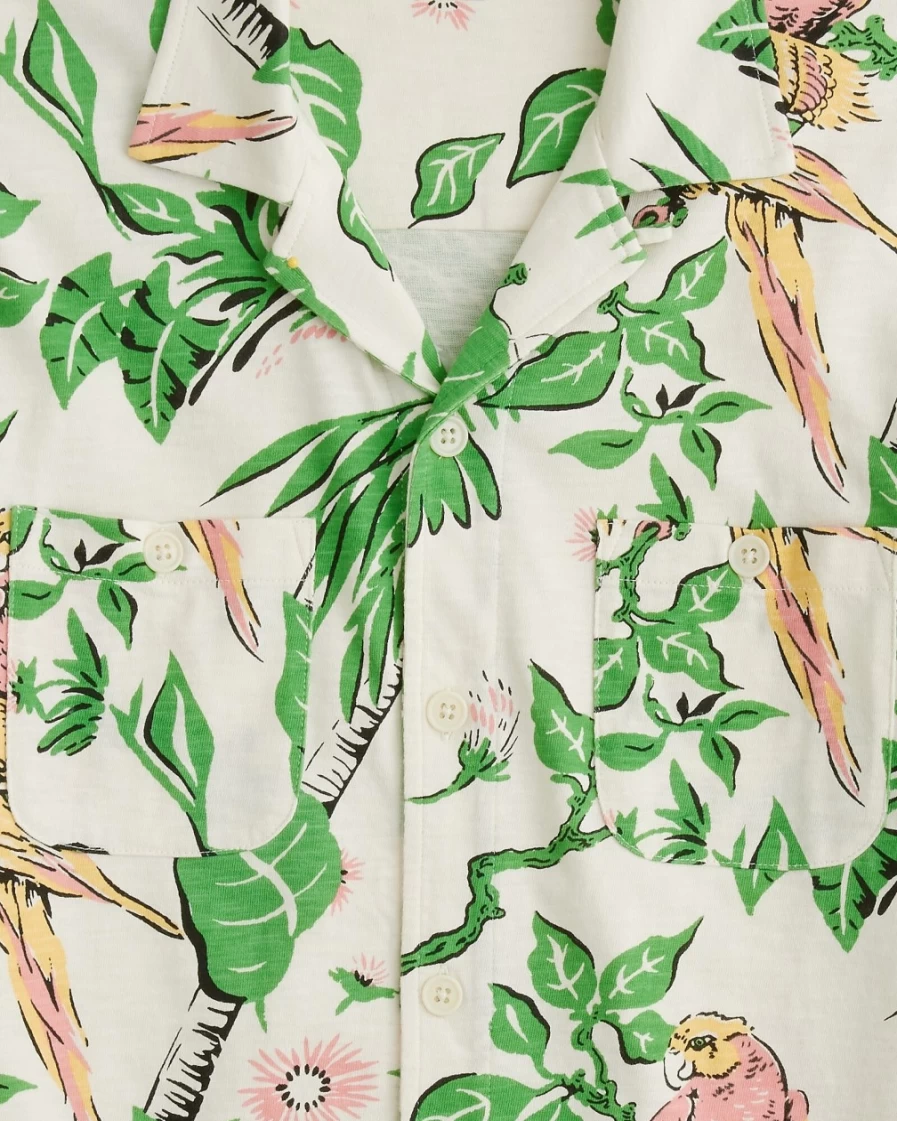 J.Crew Men's Parrot Garden Print Short-Sleeve Cotton Camp-Collar Shirt in Natural