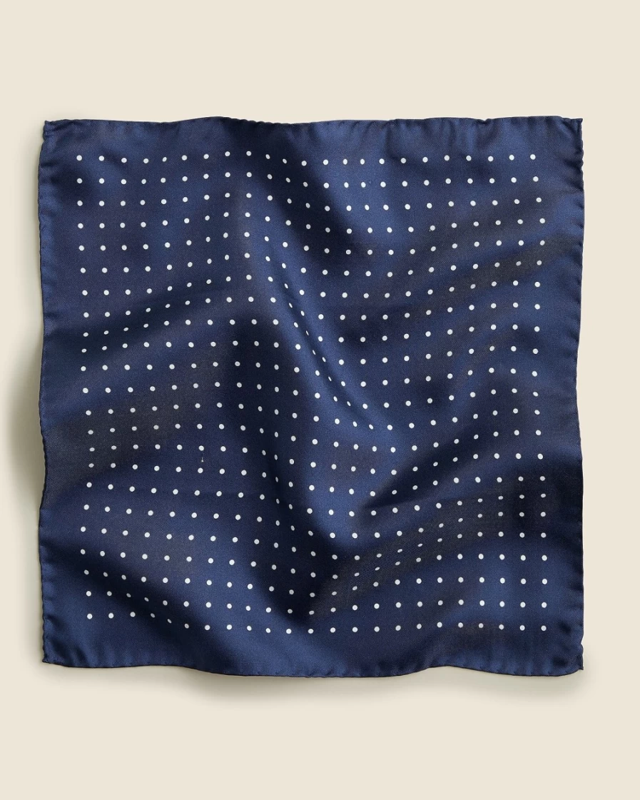 J.Crew Men's Classic Navy Italian Silk Pocket Square with Polka Dot Design