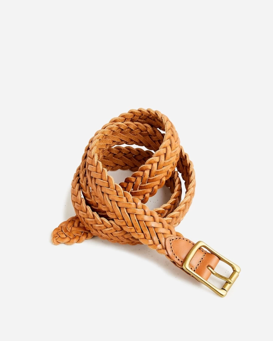 J.Crew Men's Caramel Roller-Buckle Braided Italian Leather Belt
