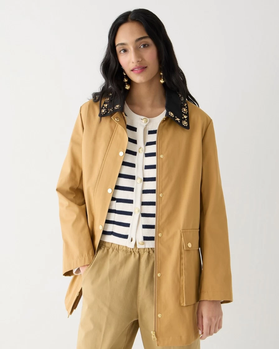 J.Crew Women's Honey Brown Collection Barn Jacket with Embellished Collar