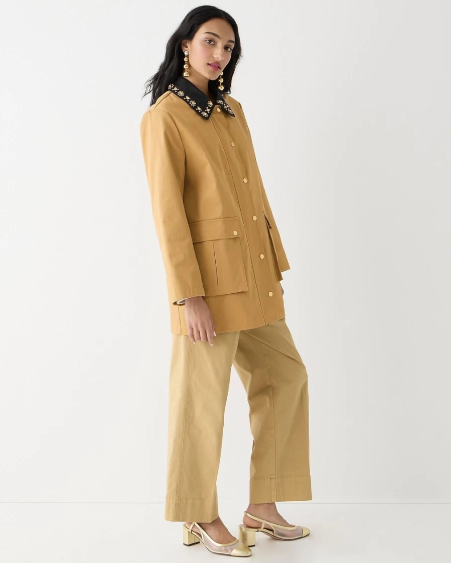 J.Crew Women's Honey Brown Collection Barn Jacket with Embellished Collar