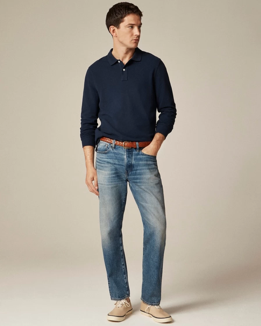 J.Crew Men's Navy Long-Sleeve Classic Piqué Polo Shirt