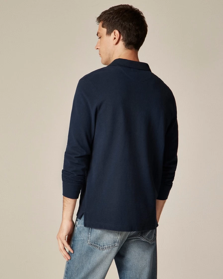 J.Crew Men's Navy Long-Sleeve Classic Piqué Polo Shirt