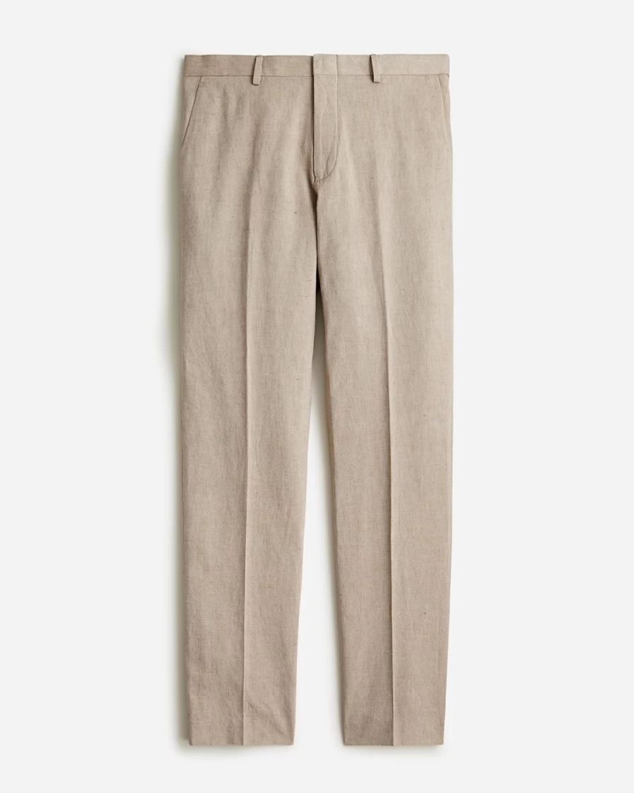 J.Crew Men's Ludlow Slim-Fit Unstructured Suit Pants in Light Brown Irish Cotton-Linen Blend