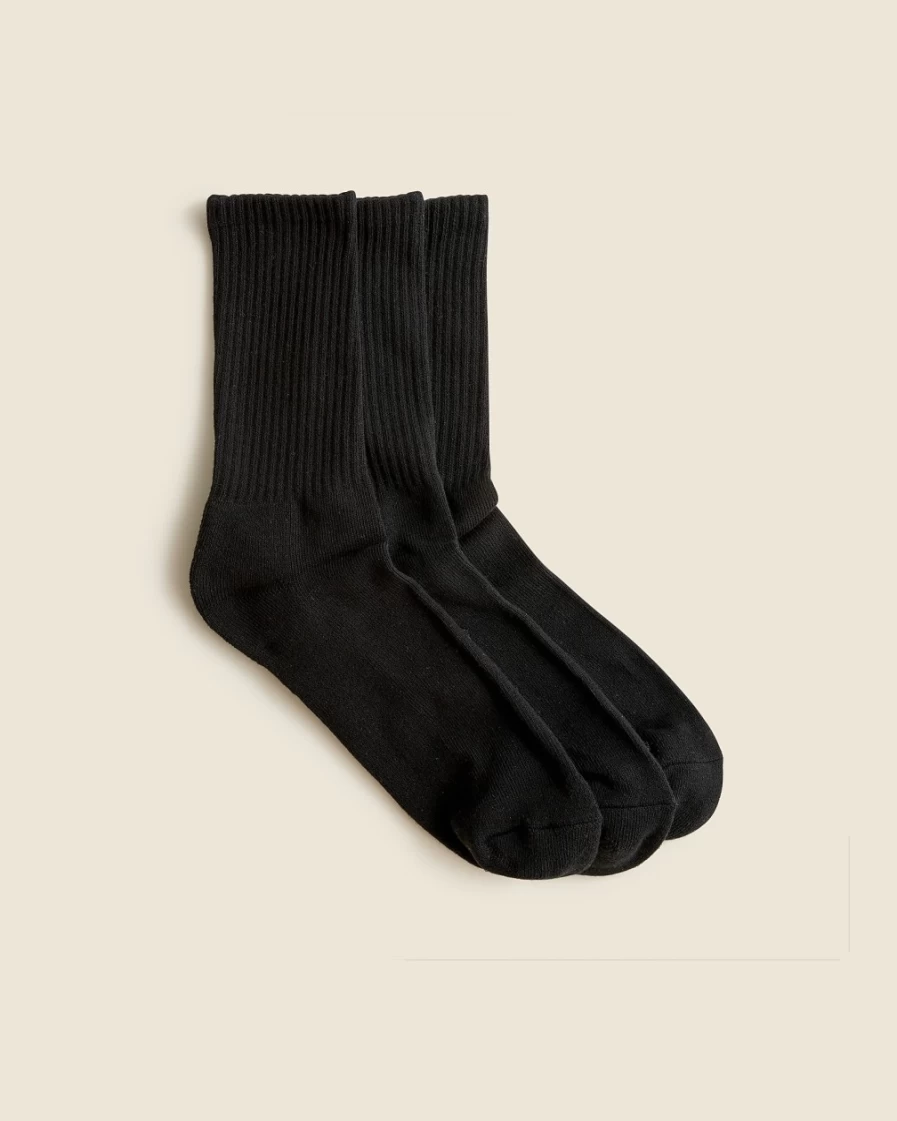 J.Crew Men's Black Athletic Crew Socks 3-Pack - Comfortable Sport Socks for Running & Training