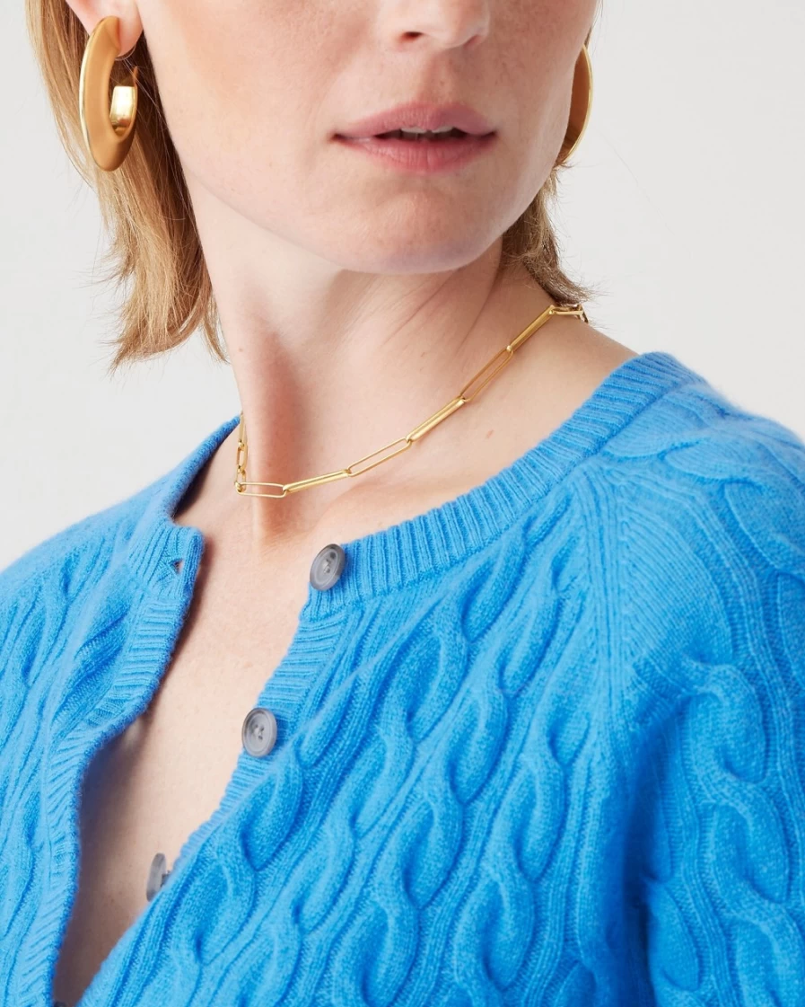 J.Crew Women's Sail Blue Cashmere Cable-Knit Henley T-Shirt | Soft Comfortable Pullover Top
