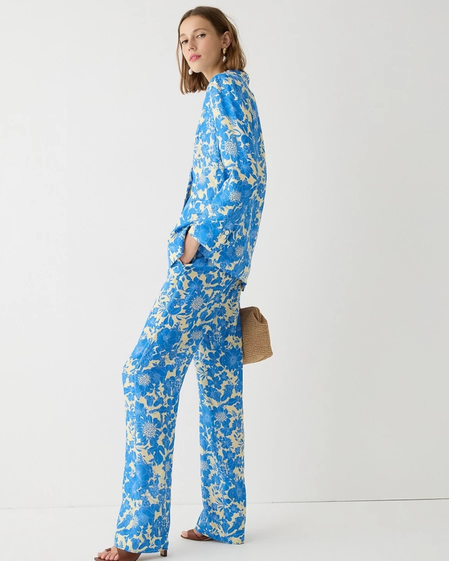 J.Crew Women's Sail Blue Floral Drapey Cupro-Blend Trousers