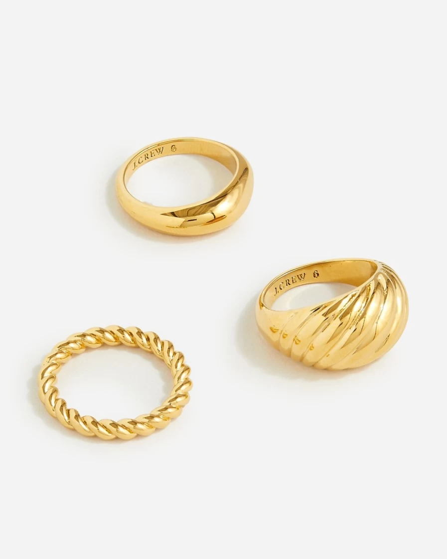 J.Crew Women's Burnished Gold Sculptural Ring Set - Stackable Three-Piece Rings