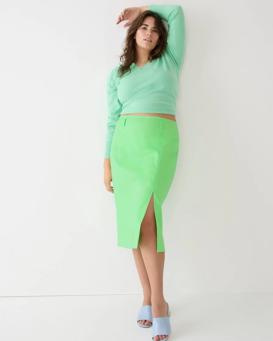 J.Crew Women's Summer Lime Stretch Linen-Blend Midi Pencil Skirt