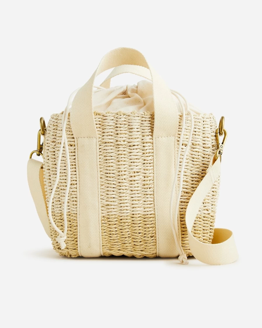 J.Crew Women's Dusty Ivory Small Montauk Straw Tote Bag with Crossbody Strap