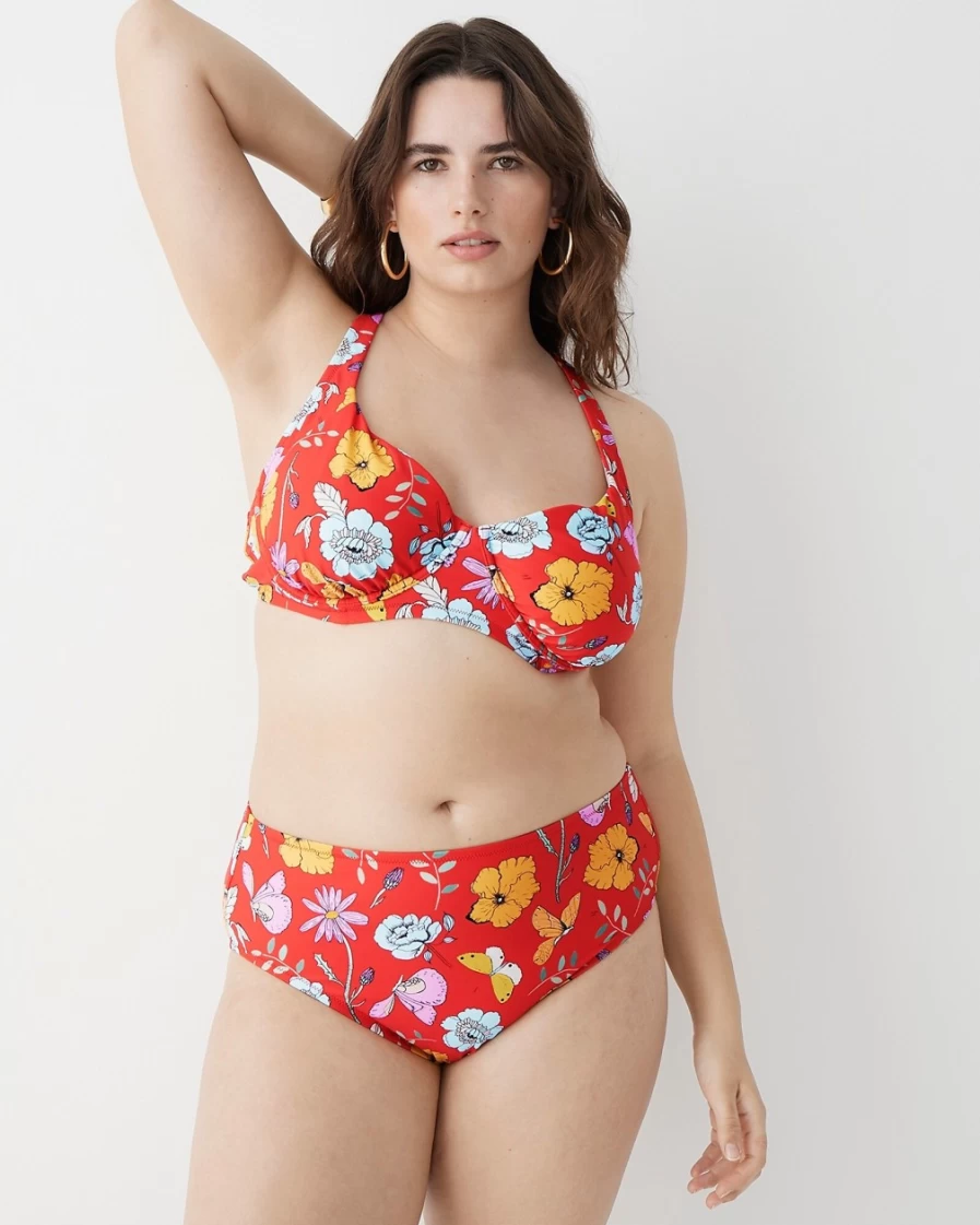 J.Crew Women's Red Dauphinette Convertible Underwire Bikini Top