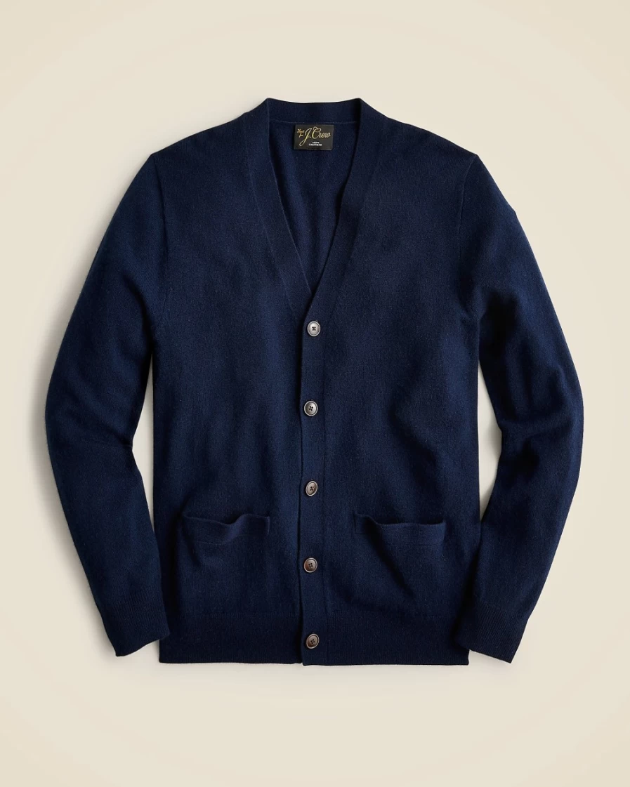 J.Crew Men's Navy Cashmere V-Neck Cardigan Sweater